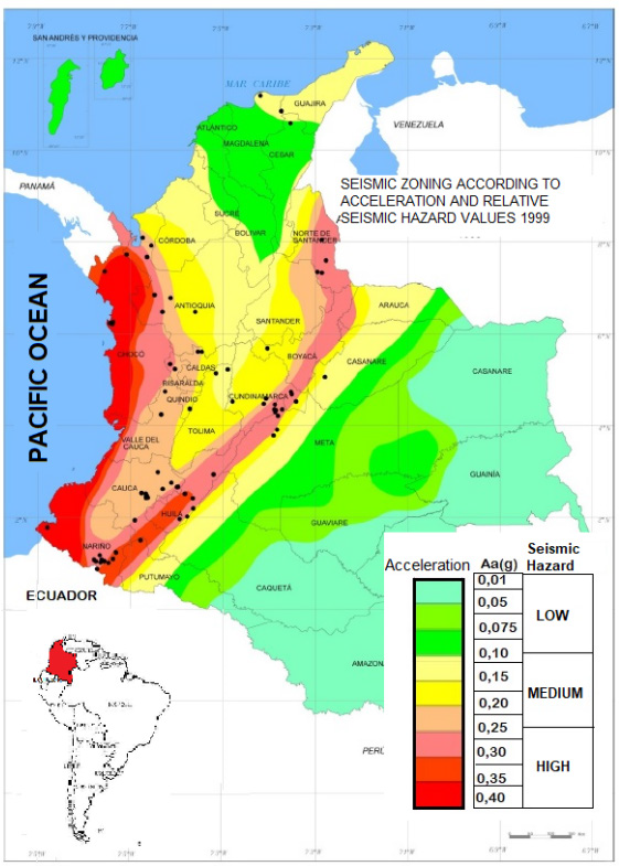 Seismic Map of Colombia and Seismic Hazard.