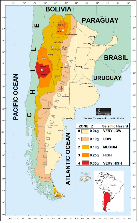 Seismic Map and Seismic Hazard of Argentina.