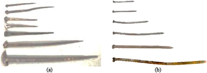 Evolution of nails/dowels used (a) in old TWs and (b) in more recent TWs.