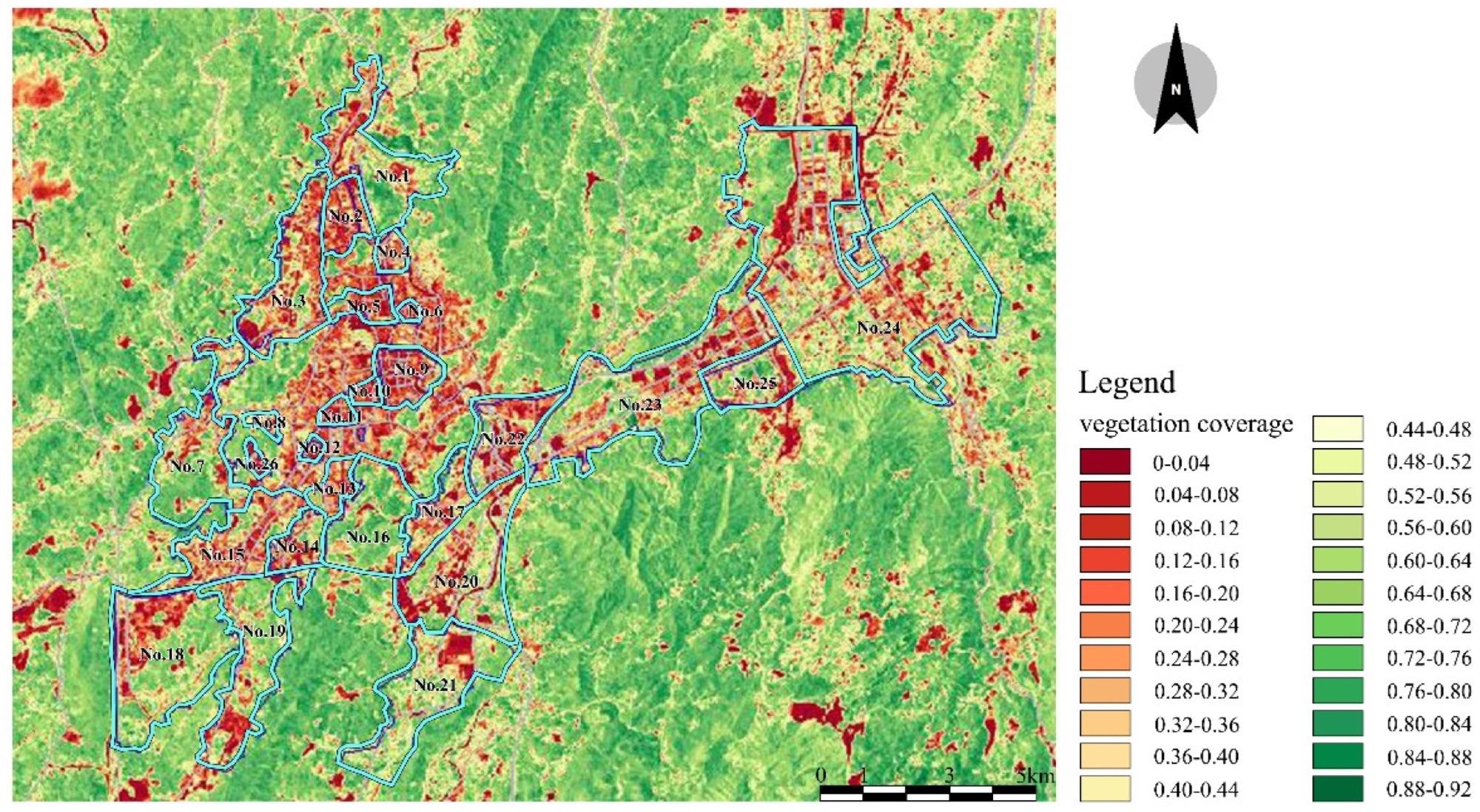 Overall map of vegetation coverage in 26 areas.